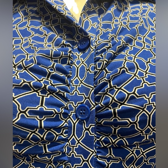 Laundry by Shelli Segal Tile Print Dress Size 4Navy White Geometric Navy Modest - Picture 5 of 11